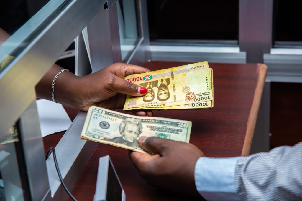 exchange of money at a counter